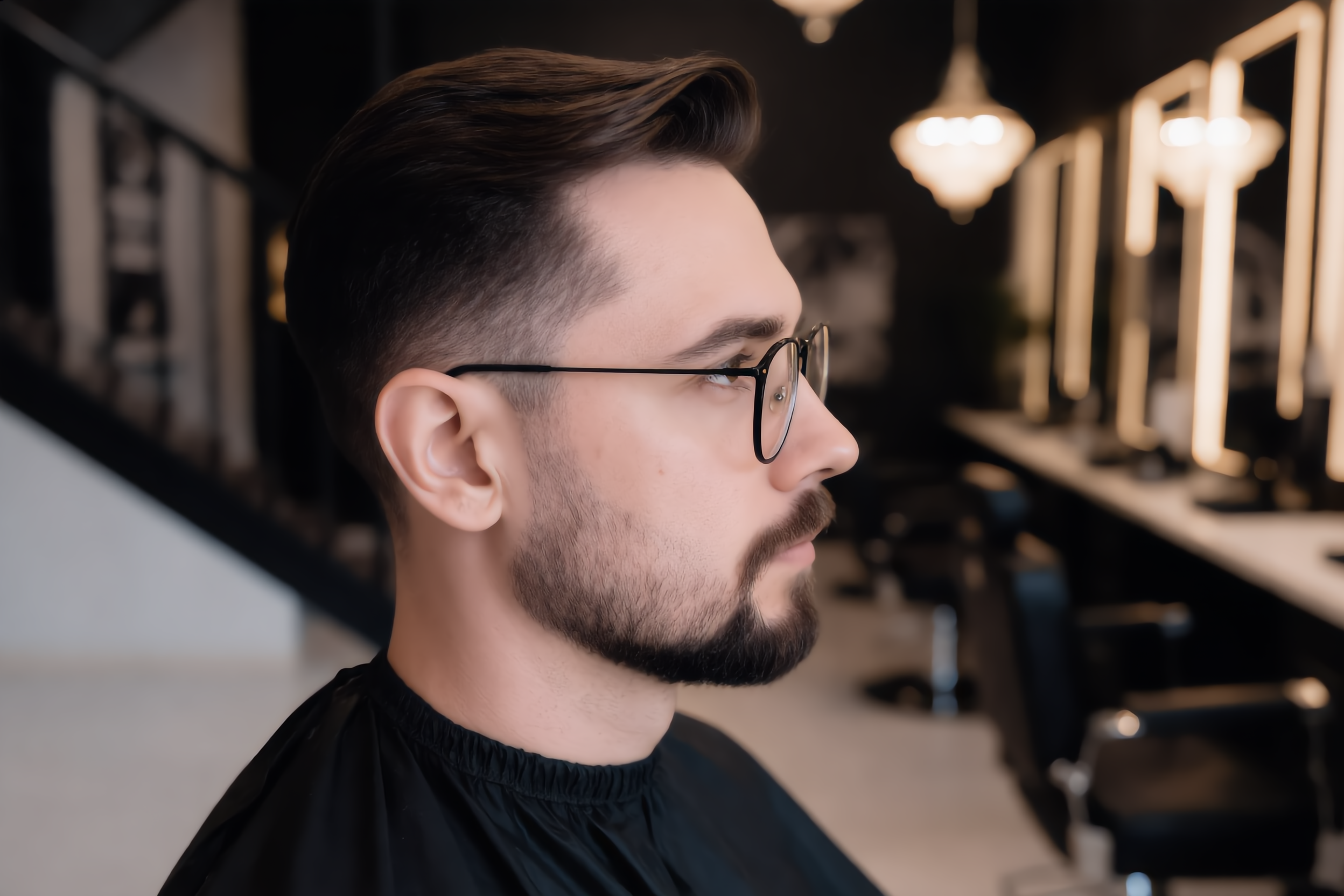 Bruno França trabalhando com precisão na barbearia