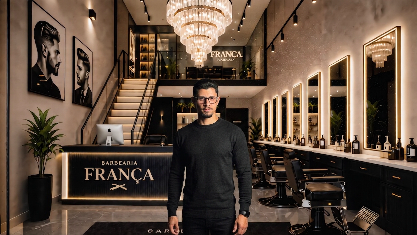 Interior completo da Barbearia França
